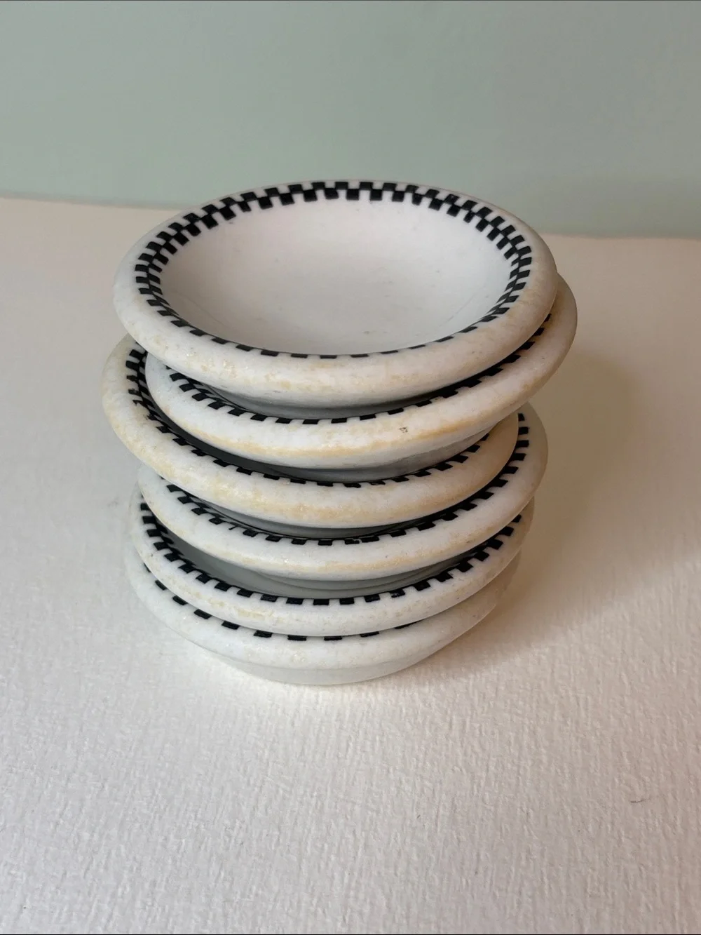 Vintage Restaurant Ware White and Black Butter Pat Dishes - Set of 6